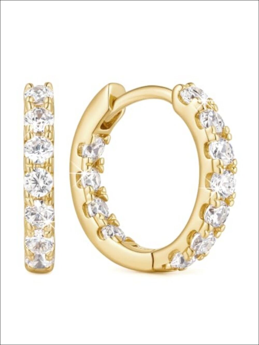 14K Gold Plated Hoop Earrings Cubic Zirconia Huggie Hoops